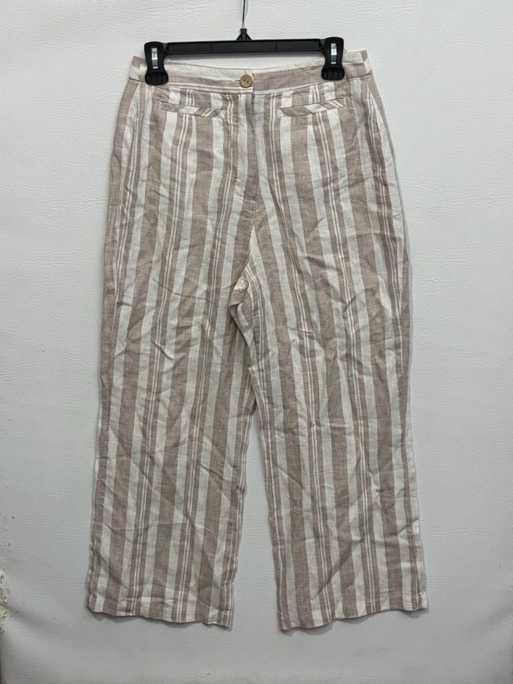 Tahari Beige and White Vertical-Stripe Linen Pants size 4